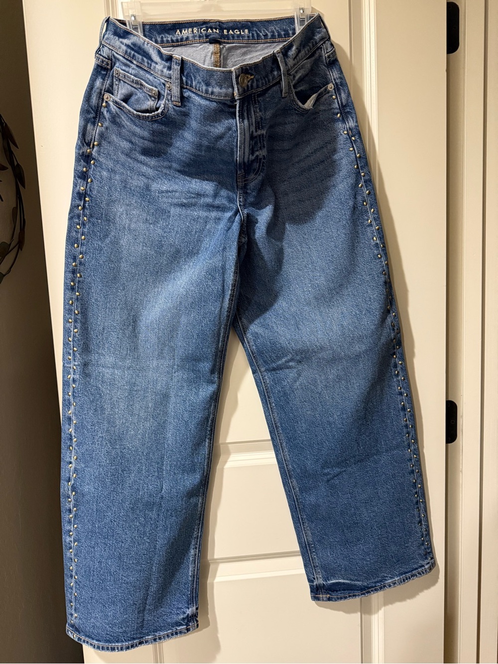 American Eagle Outfitters Blue Straight Leg Studded Jeans